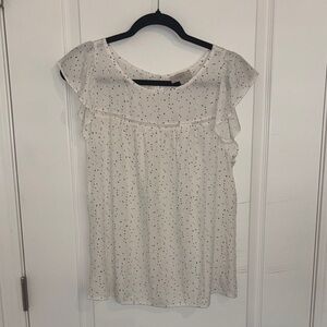 LOFT Cream Ruffled Blouse with Relaxed Fit